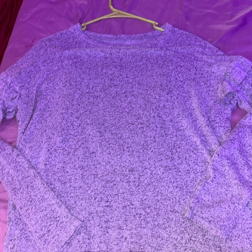 gray, long sleeve, ruffle shirt, size Medium.